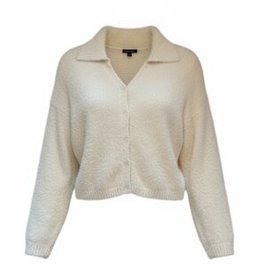 Women's Cream Button-Up Furry Cardigan